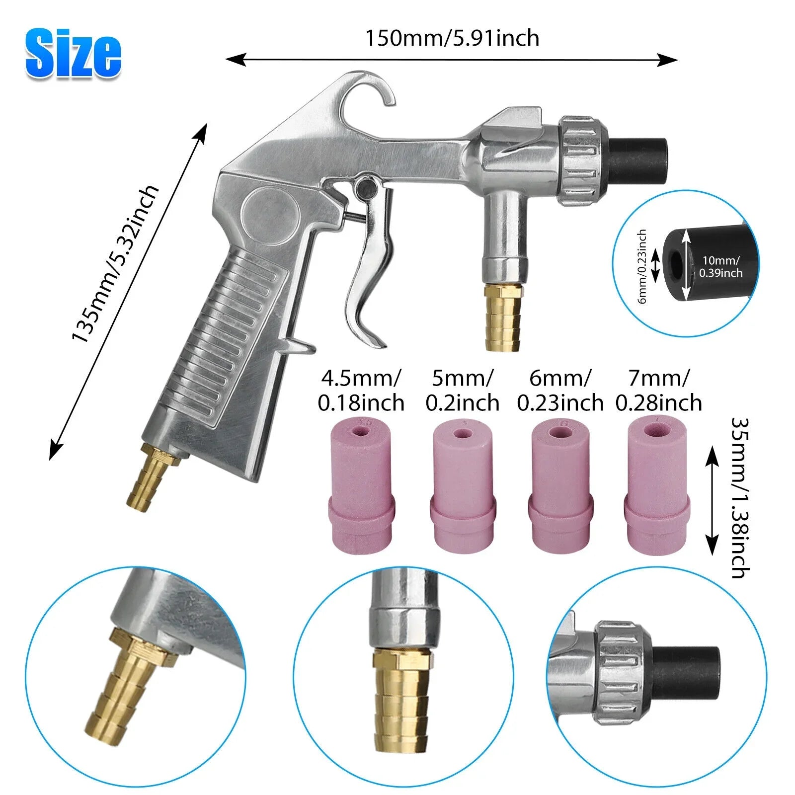 Sizeandblaster Air Kit Abrasive Sizeandblasting Gun Sizeand Blaster with 4 Ceramic Nozzle