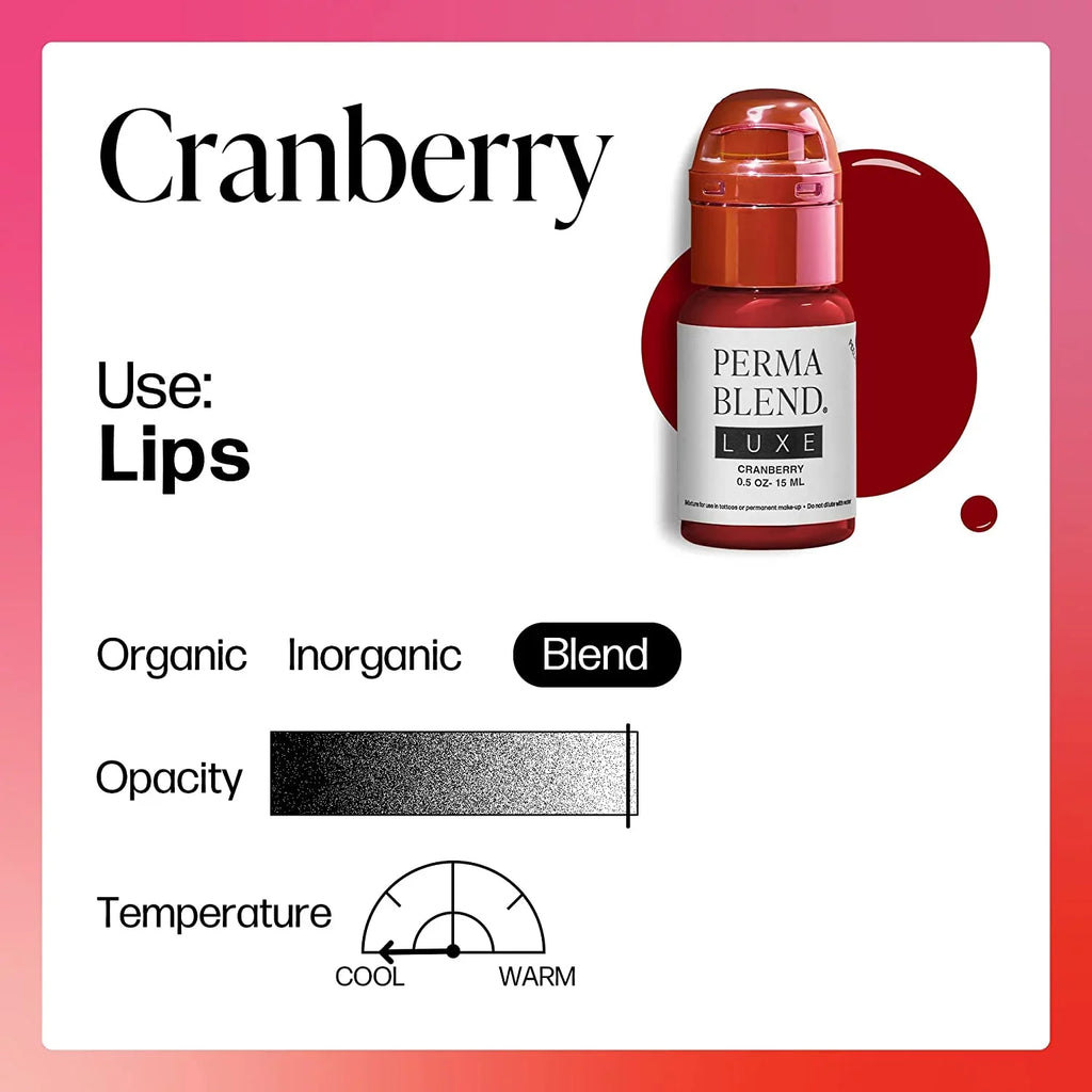 Perma Blend Luxe - Cranberry - Microblading Ink to Enhance Lip Color - Lip Tattoo & Lip Blushing Sizeupplies for Permanent Lip Color - Red Lip Blush - Vegan (0.5 oz)