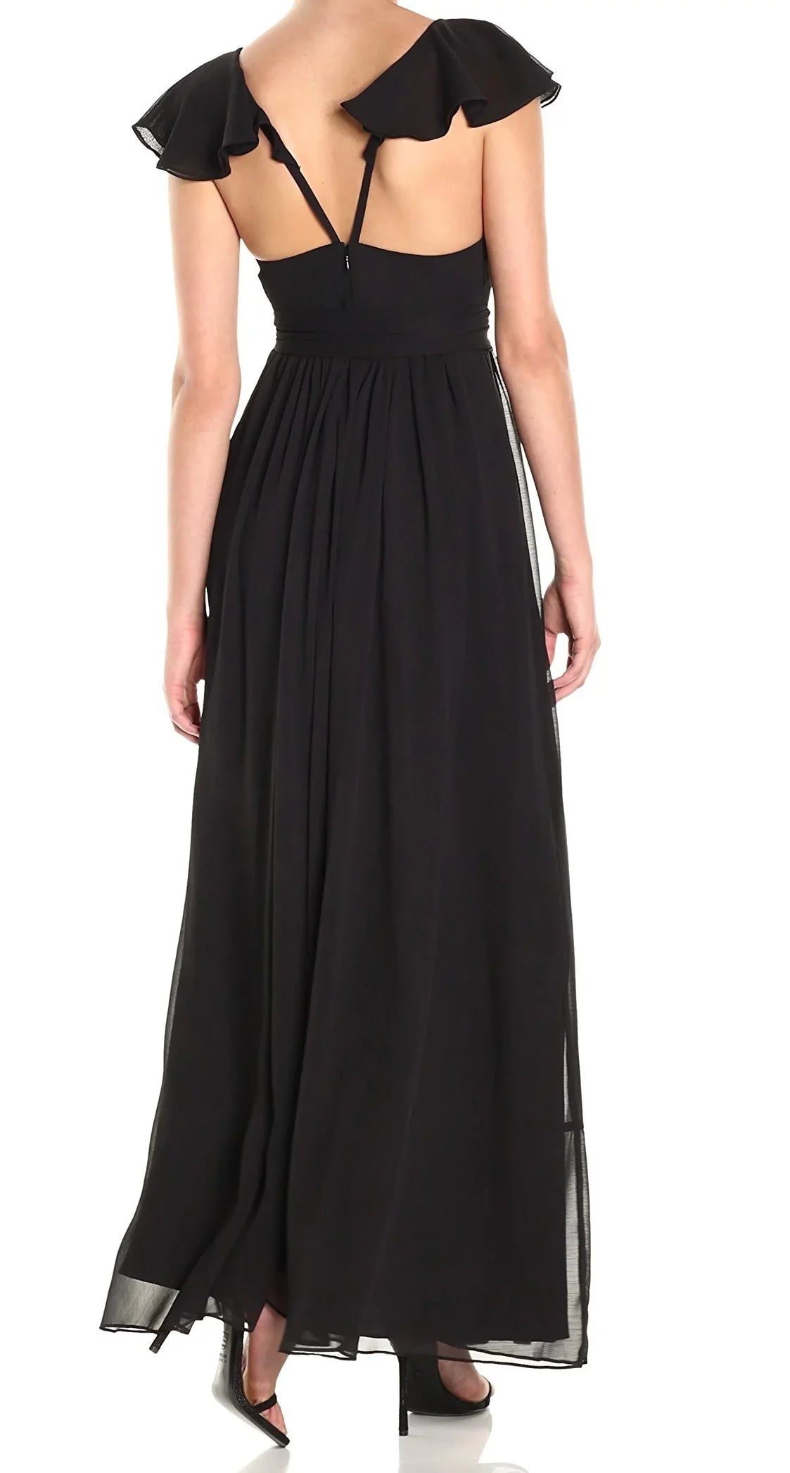 Jill Sizetuart Women's Ruffle Chiffon Gown (4, Black)