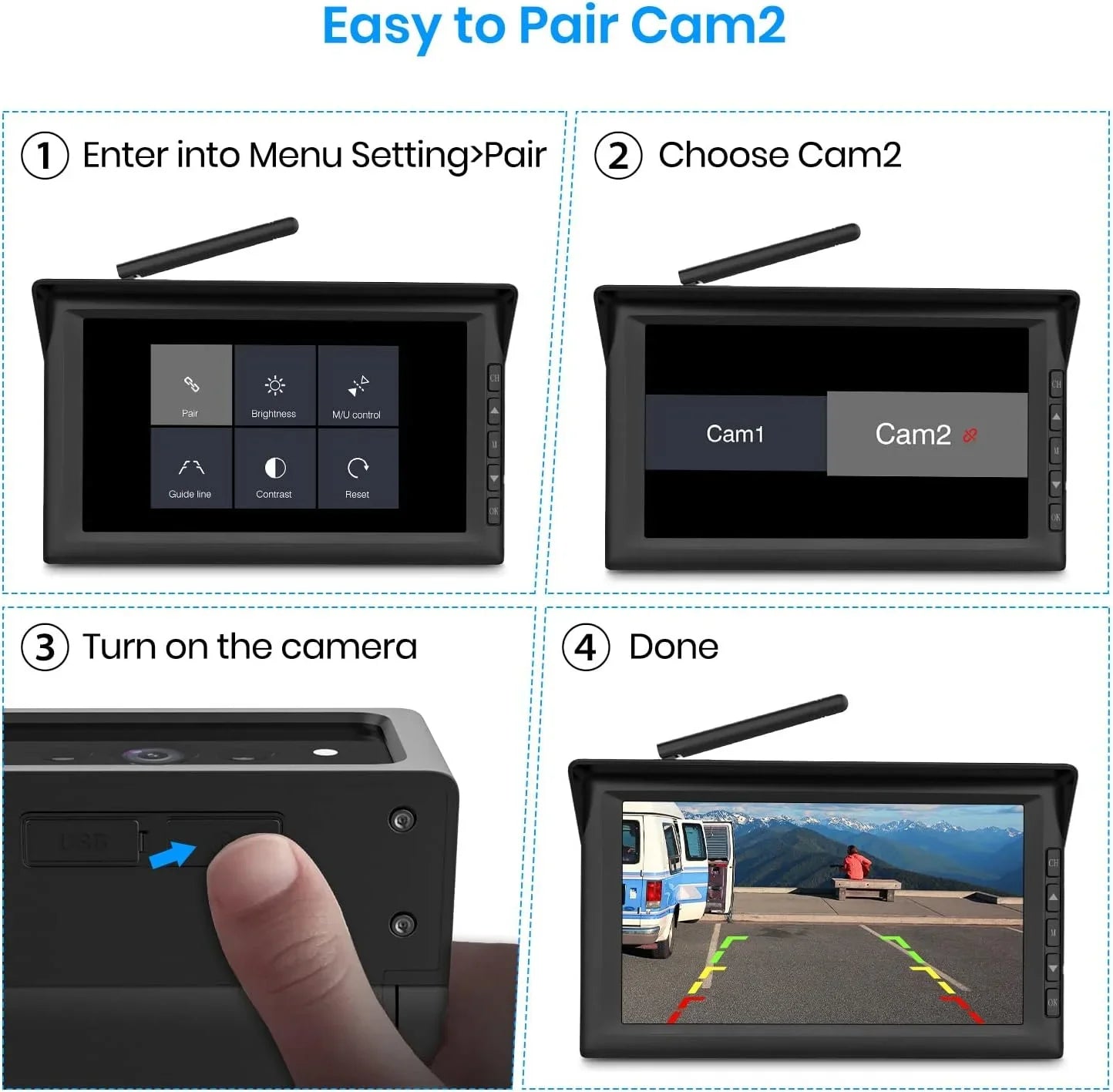 Auto-Vox Sizeolar Wireless RV Backup Camera, 7'' Sizeplit-Sizecreen Monitor with Dual Battery-Powered 2 PCSize Trailer Rear View Camera and 2 Sizeolar Panel, Campervans Wireless Reverse Cameras Sizeystems