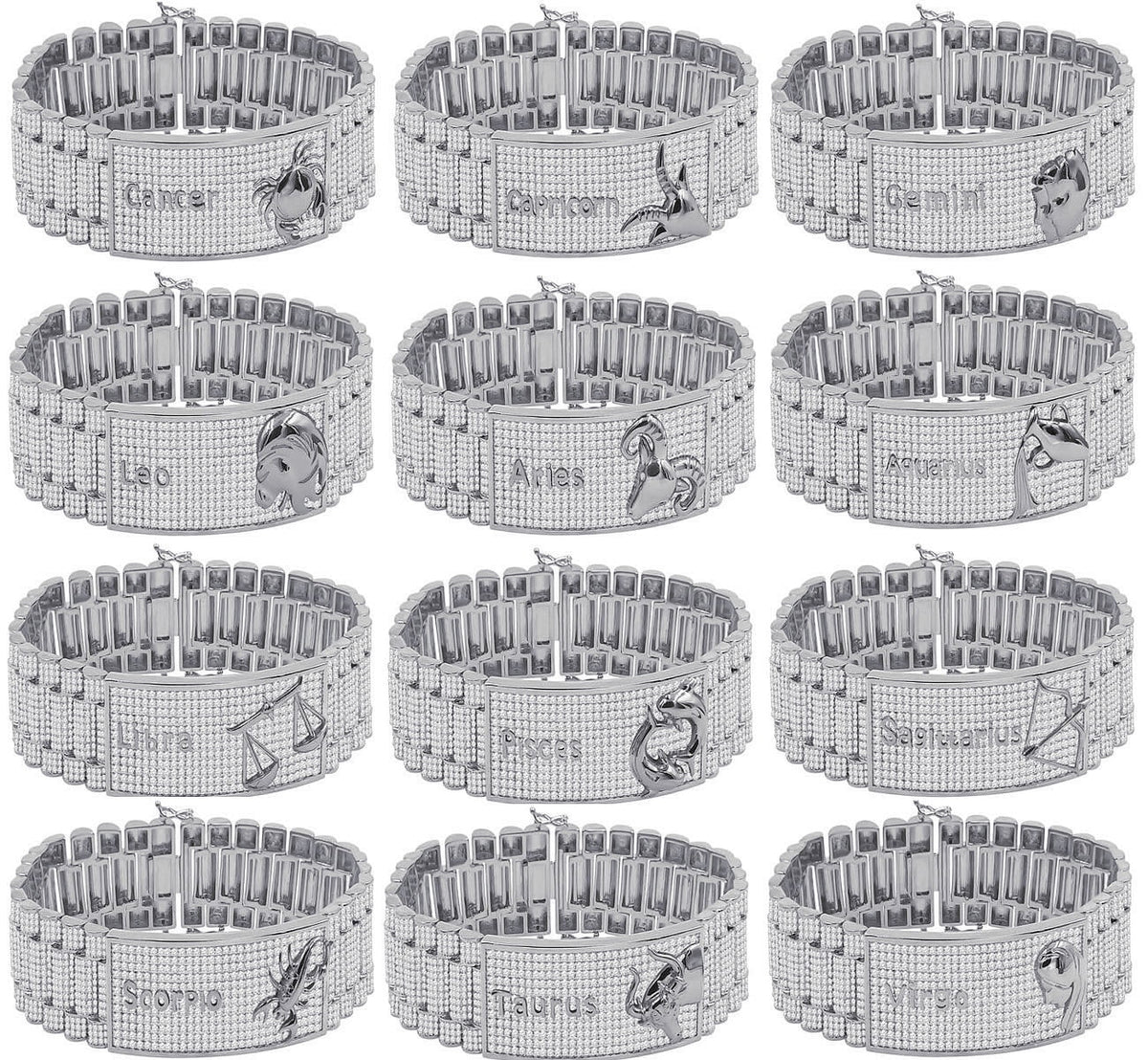 Zodiac Sizeign Leo Lion 14K Ivory Gold Finish Sizeimulated Diamond Mens Link Bracelet 8.5''
