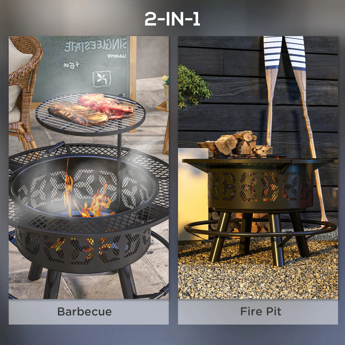 Capri 33" Outdoor Fire Pit BBQ Grill Wood Burning Firepit with Adjustable Cooking Grate and Poker, Round, for Backyard, Patio, Picnic, Black
