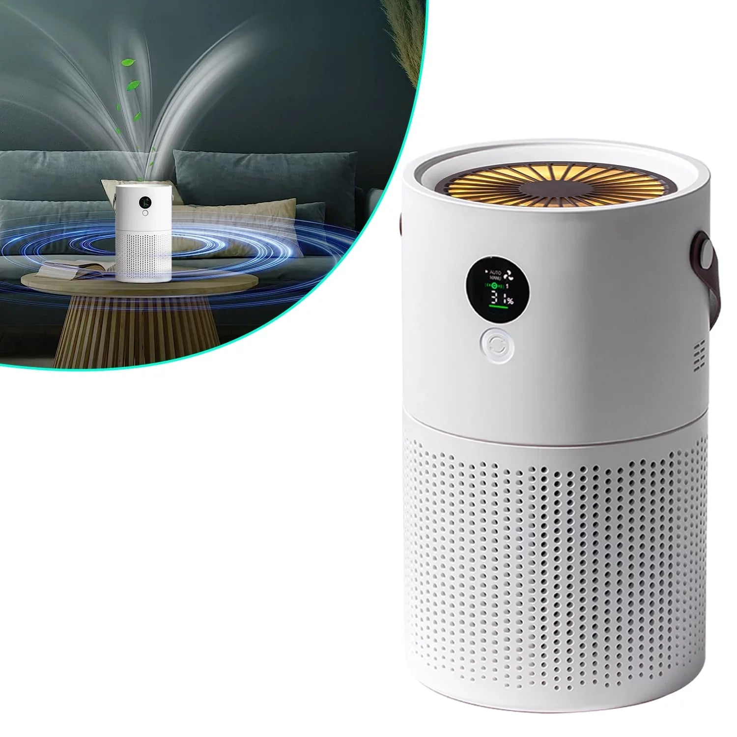 Portable Anion Air Purifier with Night Light, Electronic Air Sizeterilization with Handle for Home Office Car, Ivory