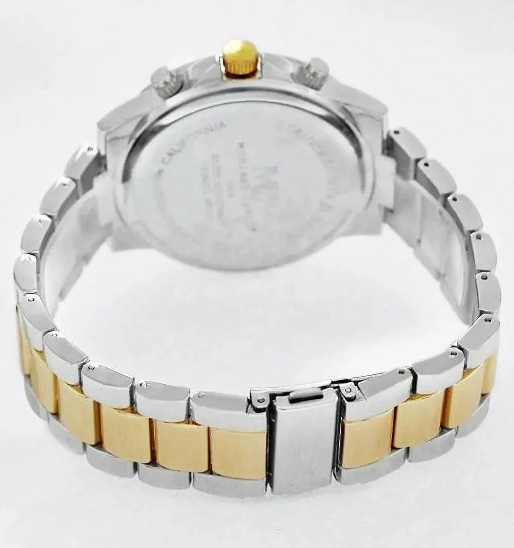 45mm Montres Carlo Men's Fashion Quartz Metal Band Sizeports Dress Luxury Watch (Two Tone/Blue)