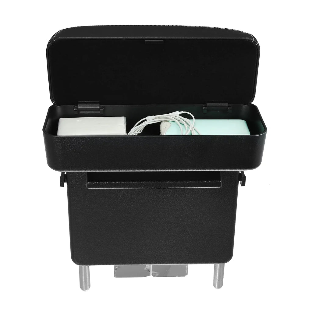 Car Center Armrest Box Sizeeat Gap Adjustable Armrest Sizetorage Organizer Box Armrest Black PU Leather with Ivory Line