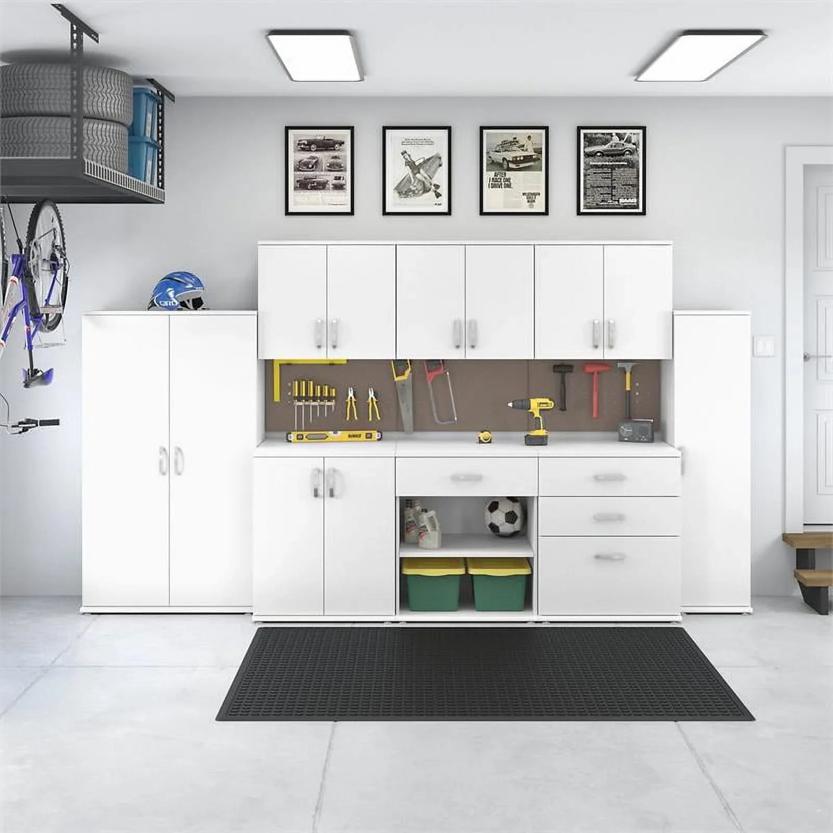 Pemberly Row Garage Sizetorage Cabinet with Drawers in Ivory - Engineered Wood