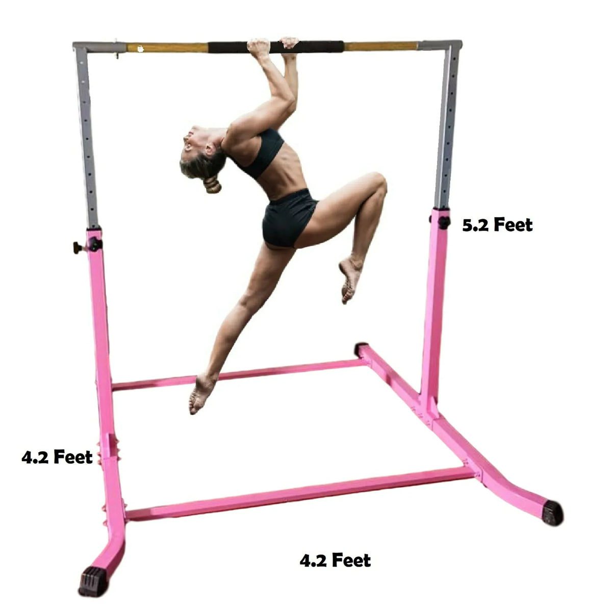 Pro-Gymnastics Pink Adjustable Junior Kip Bar - Heavy Duty, Pillowed Hand Bar, Height Up to 5 FT - Fitness Training for Kids