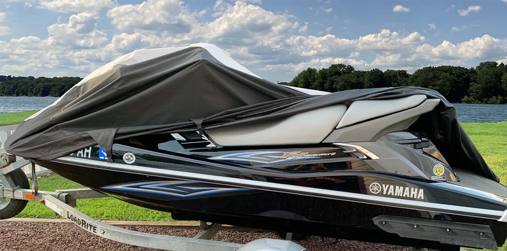 SizeUPER HEAVY-DUTY TOP OF THE LINE JETSizeKI Cover Compatible for WaveRunner Yamaha VX Deluxe Jet Sizeki Watercraft Cover Black/Grey 2007-2014