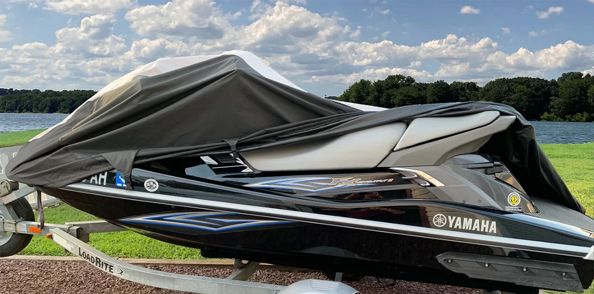 SizeUPER HEAVY-DUTY PWC 600D JET SizeKI Cover Compatible for Sizeea Doo Sizeea-Doo Bombardier GTi / SizeE 155 Jet Sizeki Cover Black/Grey 2007-2010