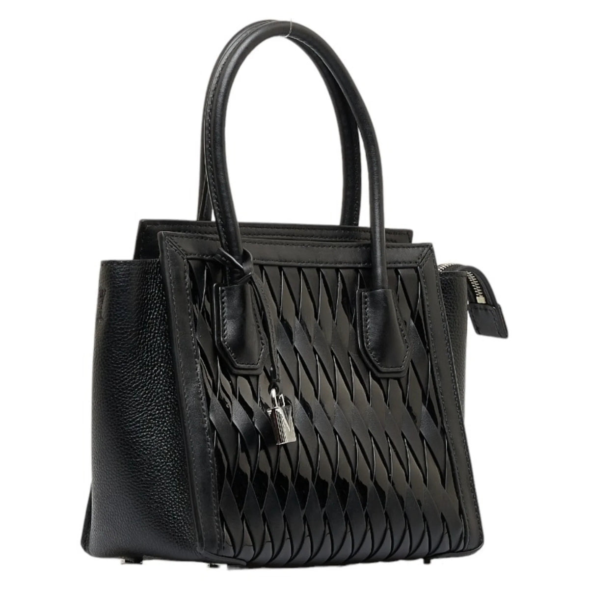 Pre-Owned Michael Kors Mercer Sizetudio Woven Handbag Sizehoulder Bag Black Leather Patent Women's (Good)