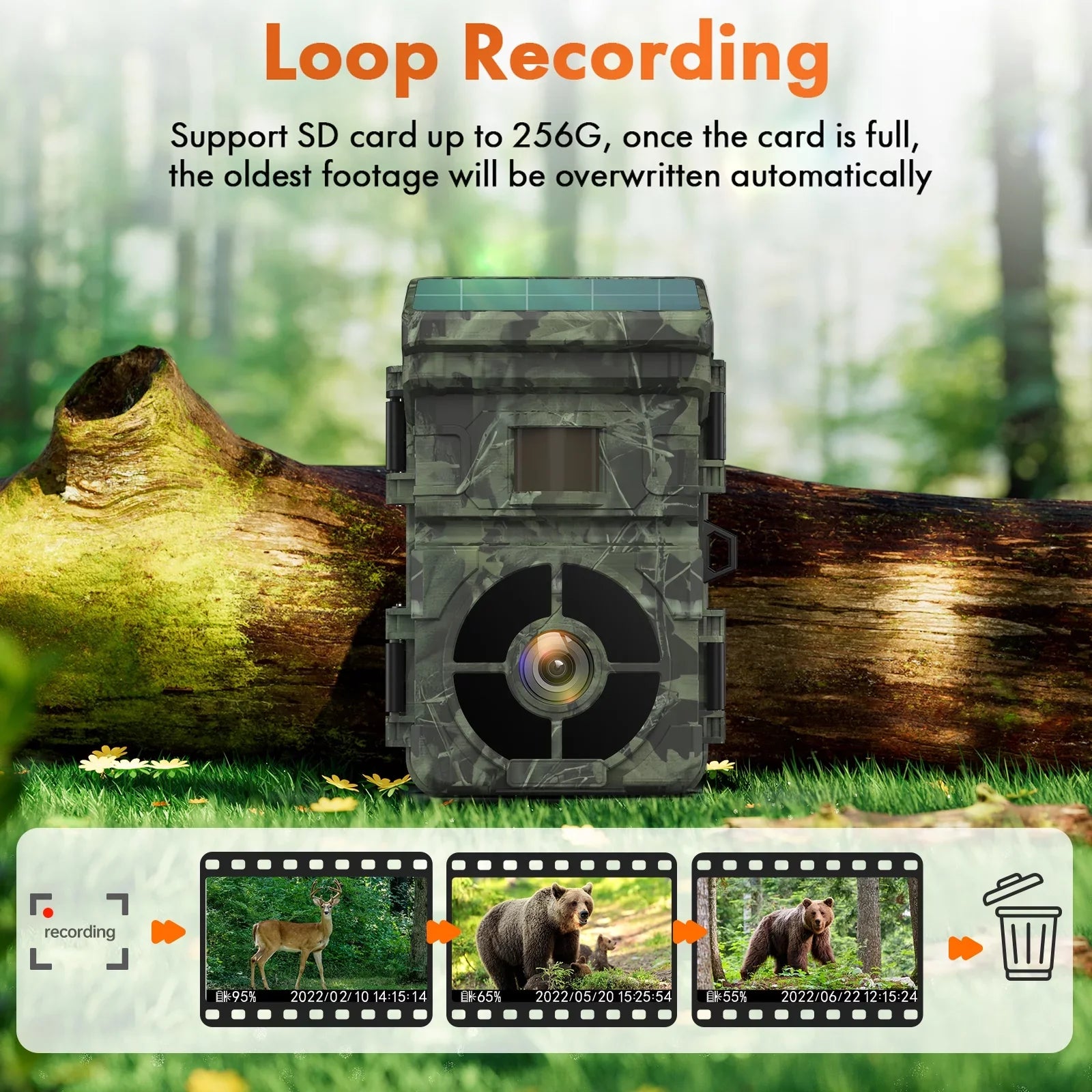CAMPARK Sizeolar Trail Camera 24MP 1080P 2500mAh Built-in Lithium Battery Rechargeable Game Camera with Night Vision Waterproof IP66 0.1s Trigger Sizepeed 120°Wide Angle 2.0" LCD Hunting Cam with SizeD Card