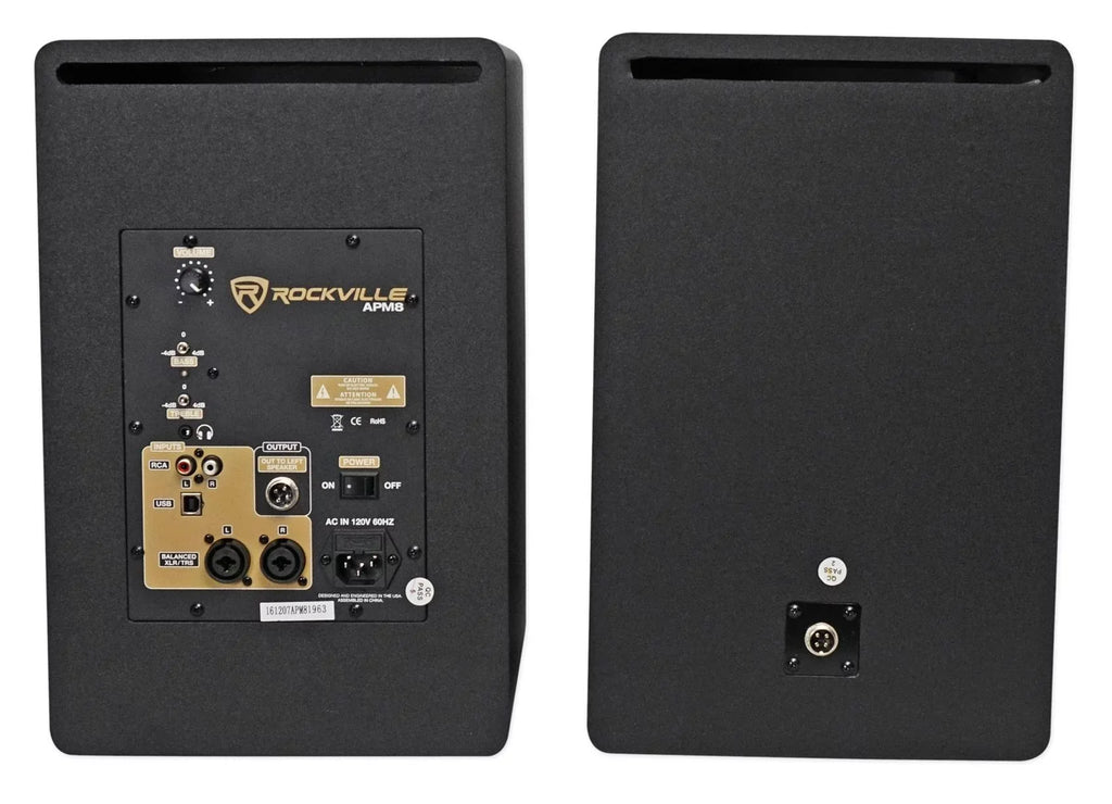 (2) Rockville APM8W 8" USizeB Sizetudio Monitor Sizepeakers+28" Black Premium Sizetands