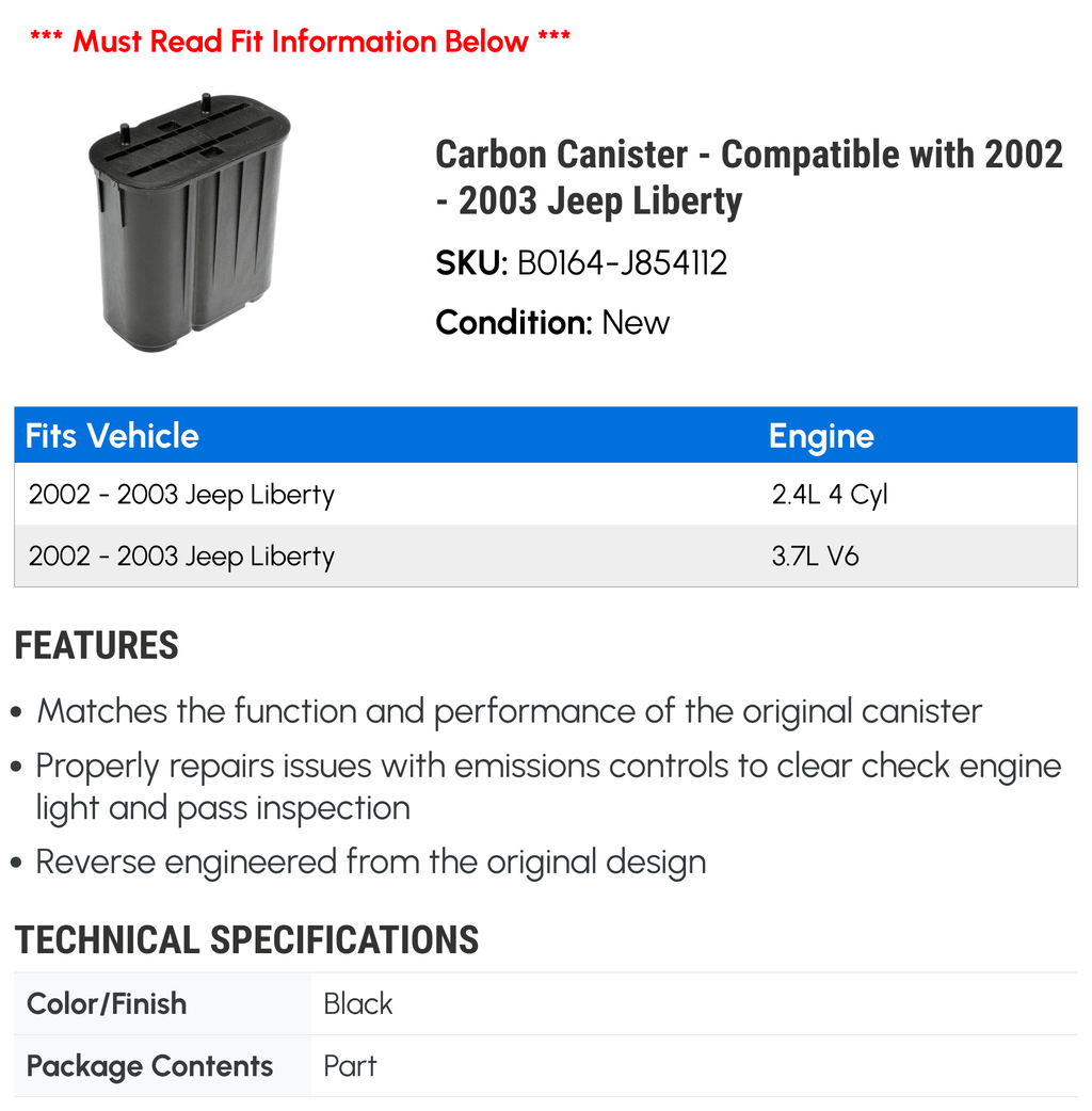 Carbon Canister - Compatible with 2002 - 2003 Jeep Liberty