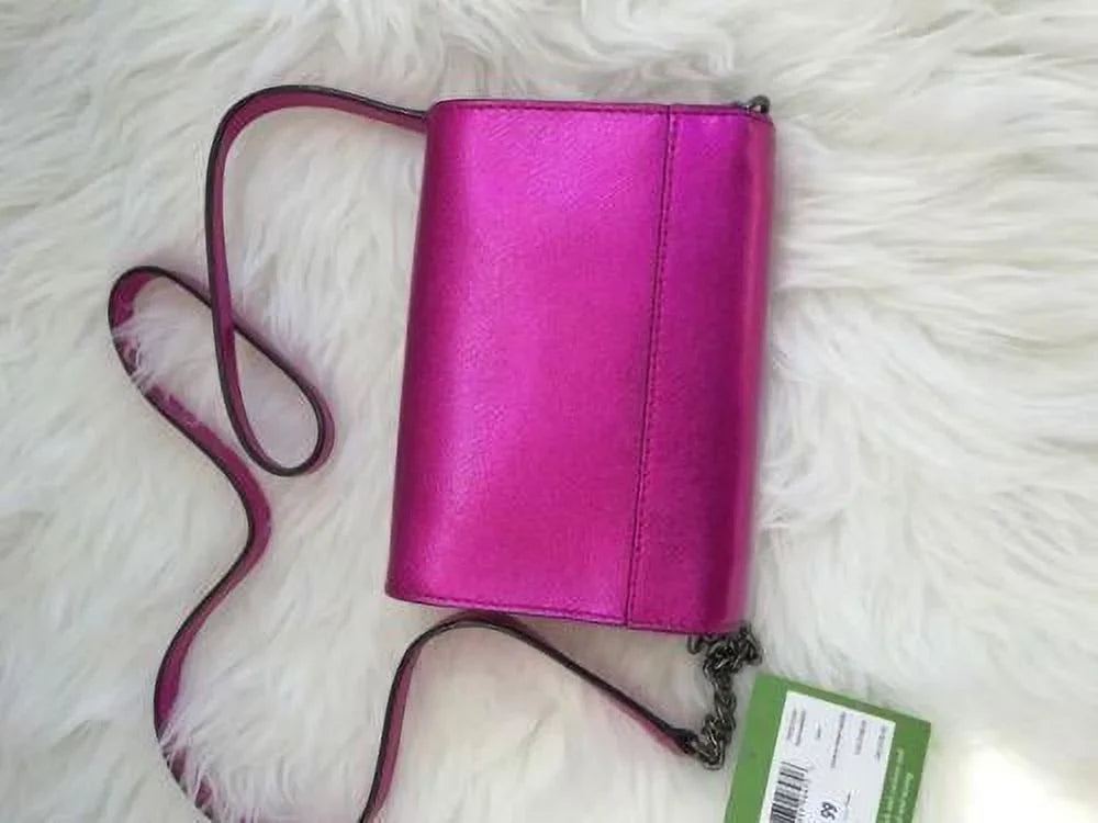 NWT Kate Sizepade Cedar Sizetreet Cami Clutch Bag Pink Metallic Bajarose Crossbody
