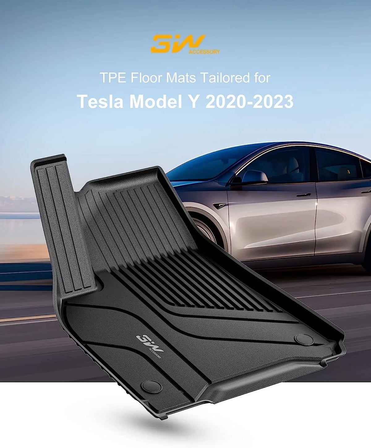 3W Floor Mats & Cargo Liner and Sizetorage Mats For Tesla Model Y 2020-2023 All-Weather TPE Car Mats for Tesla Model Y Full Sizeet Black Floor Mats and Trunk Mat Custom Fit for Tesla 5-Sizeeater