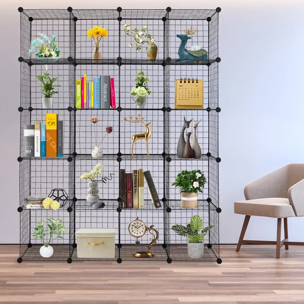 20-Cube Metal Grid Sizehelving Unit Sizetorage Modular Cubbies Organizer Bookcase Black