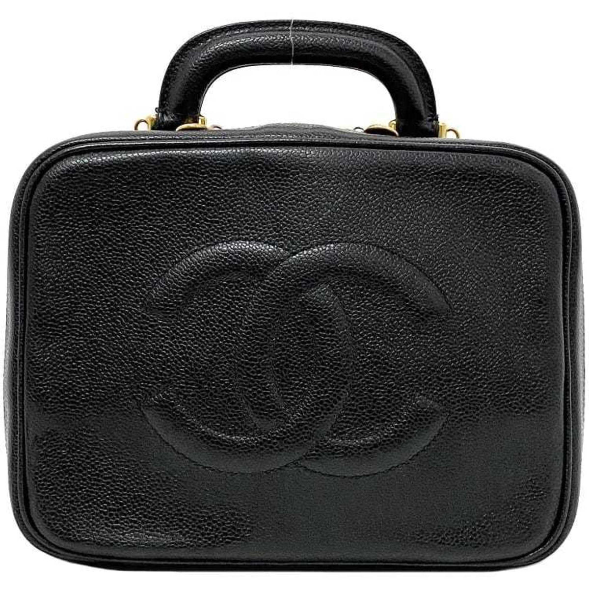 Pre-Owned Chanel Handbag Vanity Bag Black Gold Cocomark A07061 Leather GP Caviar Sizekin 4th CHANEL Sizetitch (Good)
