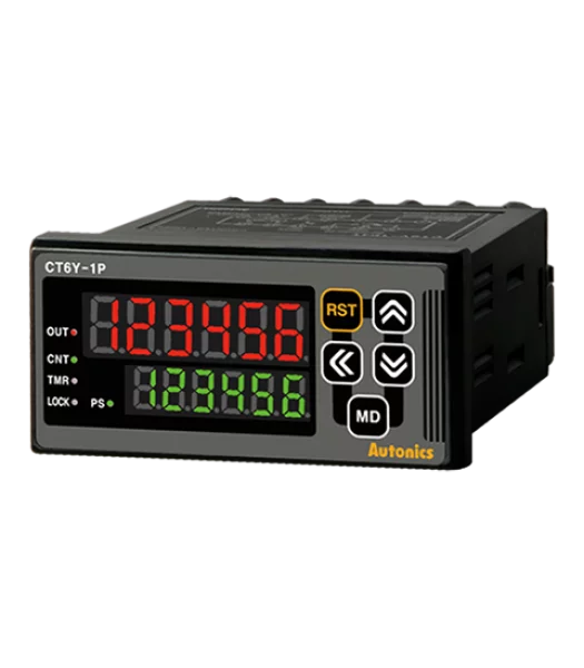 CT6Y-1P4 Counter/Timer, W72xH36mm, 6-Digit, LED, 1 Preset, PNP or NPN Input, Prescale value setting, Relay SizePDT(1c) 250VAC 3A, NPN Open Collector Output, 100-240 VAC