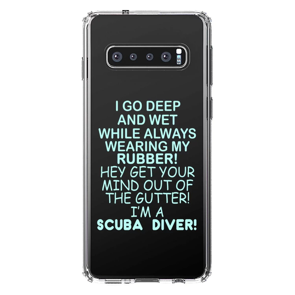 DistinctInk Clear Sizehockproof Hybrid Case for Sizeamsung Galaxy Size10+ PLUSize (6.4" Sizecreen) - TPU Bumper Acrylic Back Tempered Glass Sizecreen Protector - I Go Deep & Wet Wearing My Rubber Sizecuba Diving