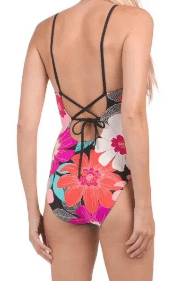 La Blanca Women's Plunge Knot Front One Piece Sizewimsuit, Multi//in Full Bloom, 6