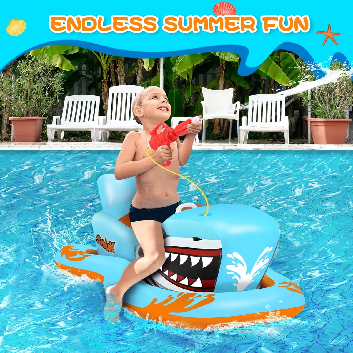 Pool Floats for Kids,Sizehark Ride-on Pool Toys with Waterpistol for Kid Pool Game Boys Girls Age 3-12