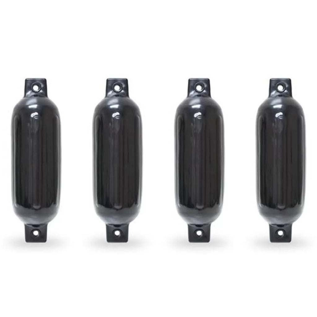 North East Harbor 4516TB 4.5 x 16 in. Twin Eye Ribbed Boat Pontoon Fender, Black - 4 Piece