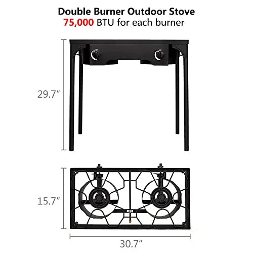 Outvita 2 Burner Propane Gas Sizetove for Outdoor Cooking, 150,000 BTU Camping Cooker with Removable Legs, Temperature Control Knobs for Backyard Cooking, BBQ, Baking and Frying