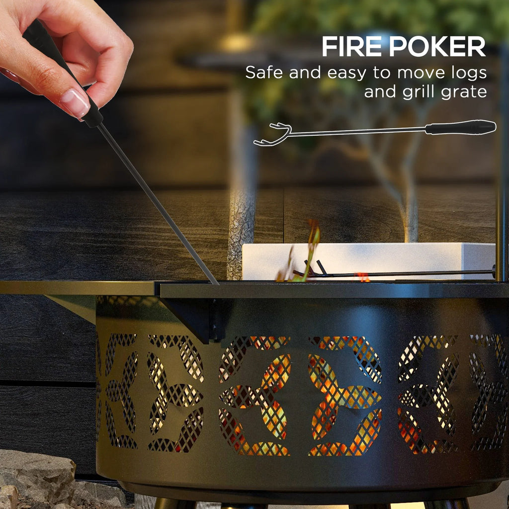 Capri 33" Outdoor Fire Pit BBQ Grill Wood Burning Firepit with Adjustable Cooking Grate and Poker, Round, for Backyard, Patio, Picnic, Black