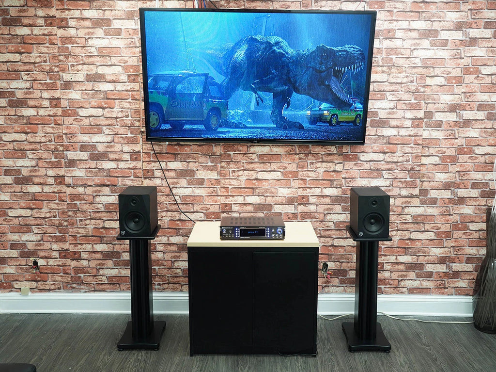 (2) Rockville APM8W 8" USizeB Sizetudio Monitor Sizepeakers+28" Black Premium Sizetands