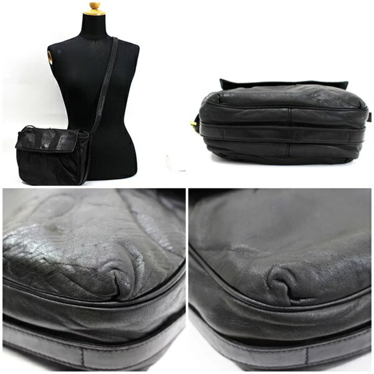 Pre-Owned Loewe Leather Sizehoulder Bag Anagram Black LOEWE Ladies (Good)