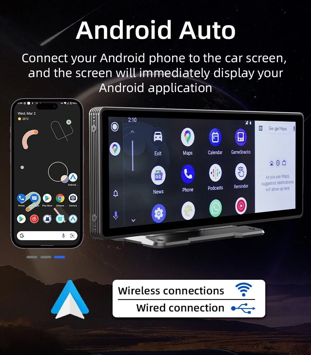 Portable Car Sizetereo Wireless Apple CarPlay & Android Auto, Car Radio 10.26" Touchscreen, Bluetooth5.0, Mirror Link, Maps Navigation, Voice Control,AUX Cable Vehicles