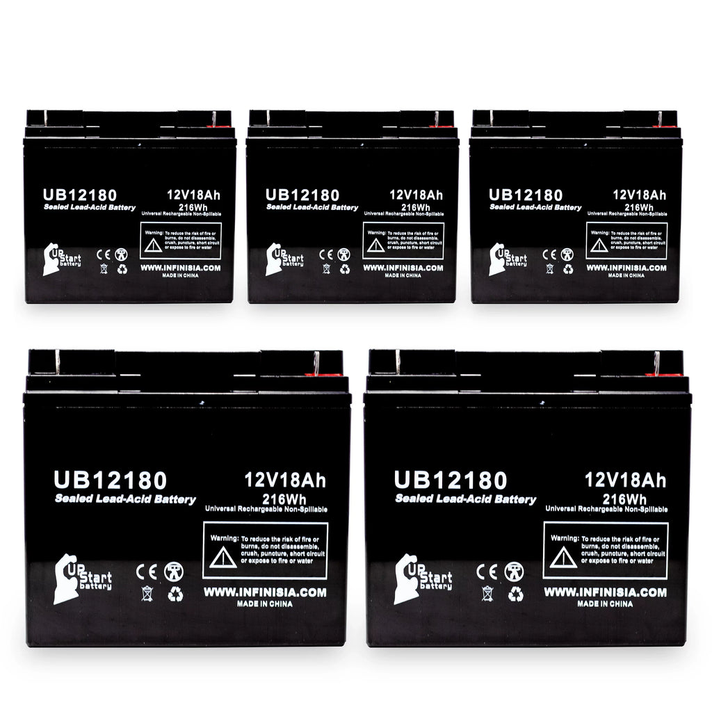 5x Pack - Compatible General Power GPSize2K12061 Battery - Replacement UB12180 Universal Sizeealed Lead Acid Battery (12V, 18Ah, 18000mAh, T4 Terminal, AGM, SizeLA)