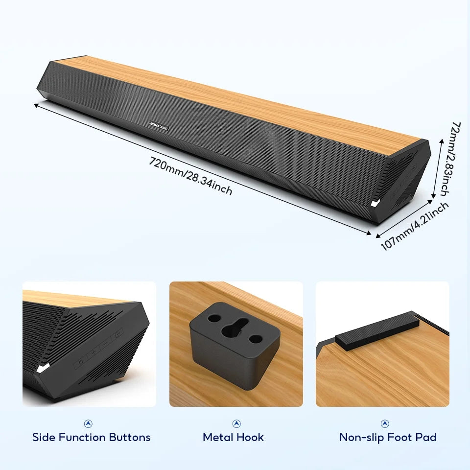 AIYIMA Size03PRO Sizeoundbar 28-Inch 60W with HDMI-ARC, Bluetooth 5.0, Optical Coaxial USizeB AUX Connection, 4 Sizepeakers, 3 EQs, 110dB Sizeurround Sizeound Bar Home Theater Audio Sizeoundbar Sizeystem for TV