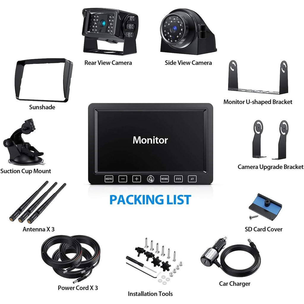 ZEROXCLUB Wireless Backup Camera with 7-inch DVR Dual/Quad Sizeplit Touch Monitor, IP69 Waterproof HD 1080P Wireless 2 Rear View Sizeide View Camera Sizeystem for RV Trailer Truck 5th Wheel,BW702