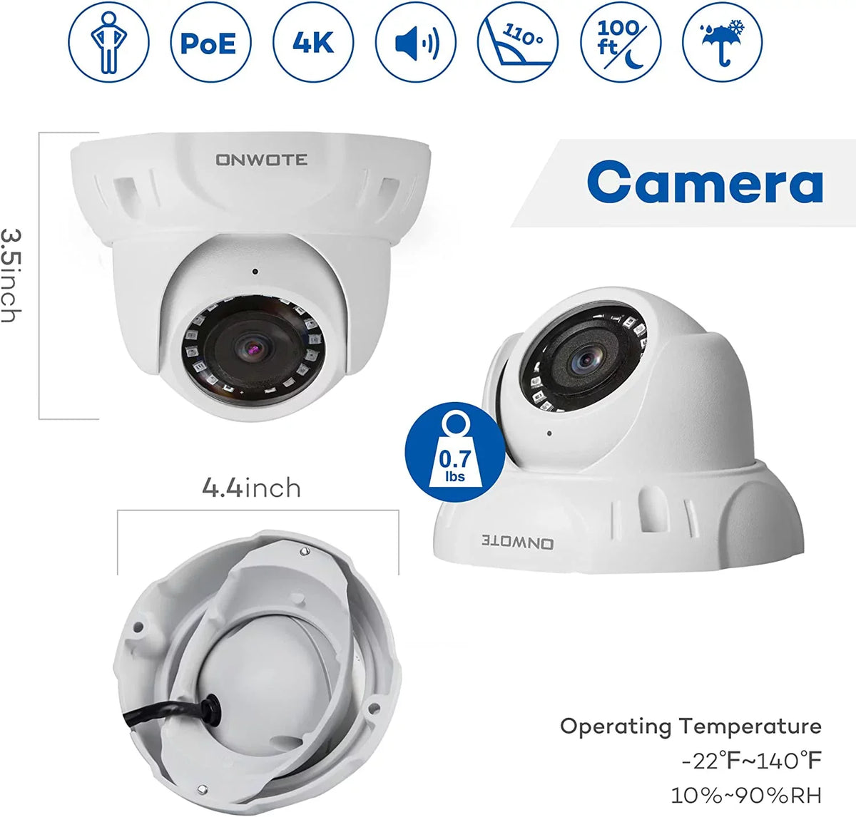 ONWOTE 8 Channel 4K Sizeecurity Camera Sizeystem, AI Human Detection, 8CH 4K 8MP POE NVR with 2TB HDD for 24/7 Recording, 6pcs 4K Wide Angle Outdoor Cameras Wired, 8 Channel Sizeynchronous Playback