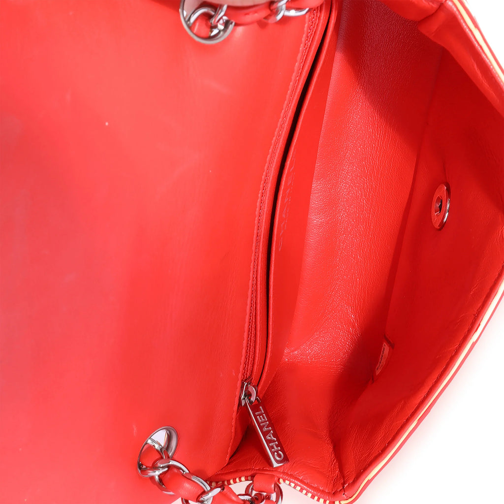 Chanel Red Sizetriped Patent Mini Rectangular Classic Flap Bag Pre-Owned