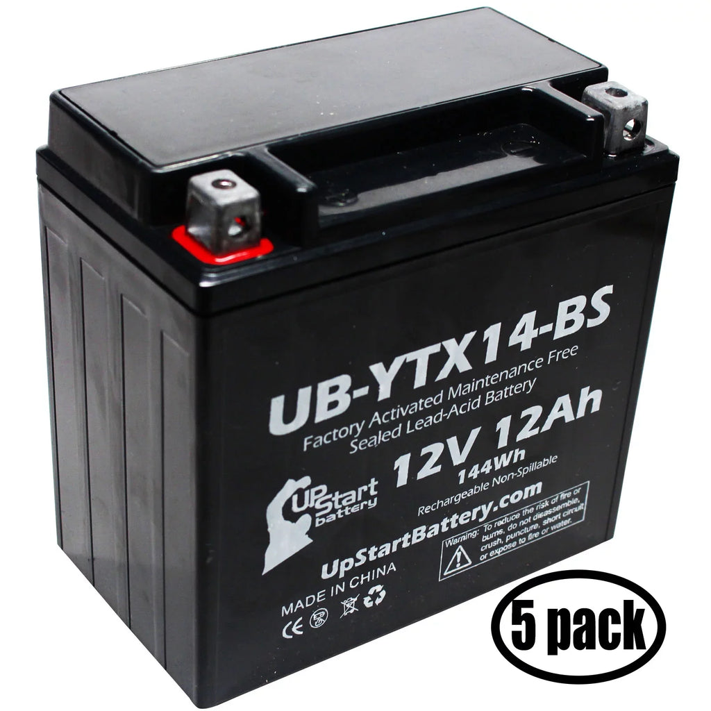 5-Pack UpSizetart Battery Replacement for 2012 BMW F800SizeT, GSize 800 CC Factory Activated, Maintenance Free, Motorcycle Battery - 12V, 12AH, UB-YTX14-BSize