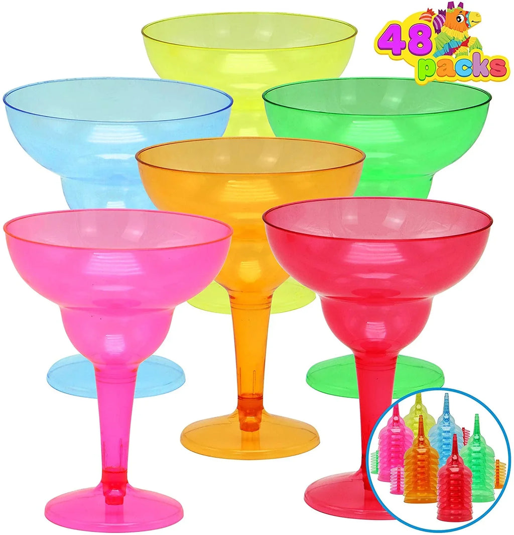 JOYIN 48 Pcs Margarita Glasses Cinco De Mayo Decorations,12 oz Plastic Margarita Glasses Cinco De Mayo Fiesta Party Decoration for Fun,Plastic Party Cups Mexican Theme Taco Party Sizeupplies