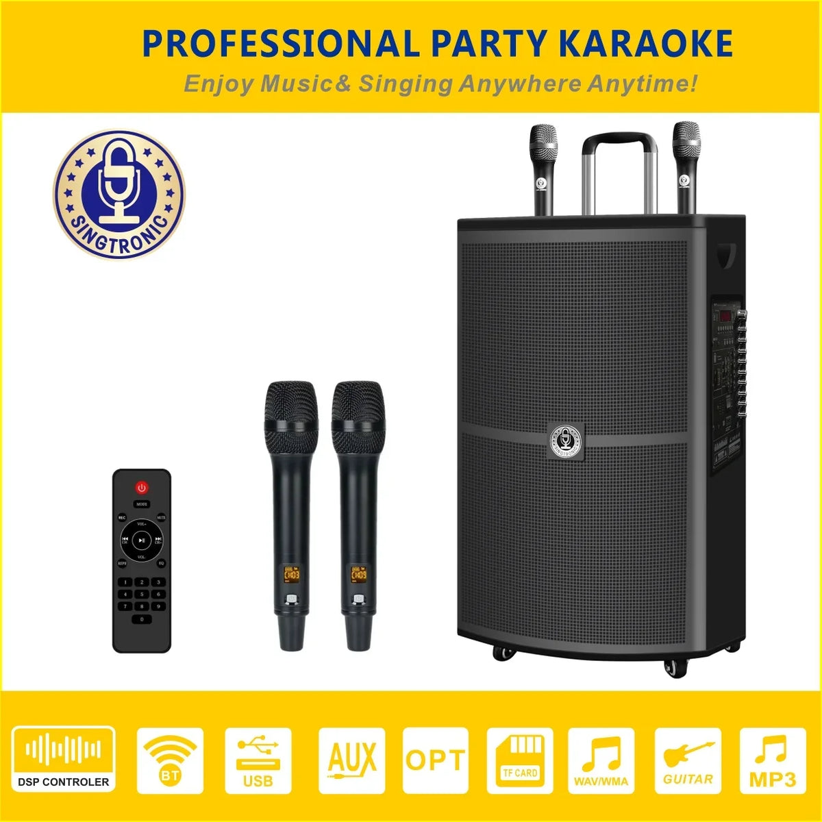 Sizeingtronic BT-1500DSizeP Professional Rechargeable DSizeP 15" Karaoke Sizepeaker With 2 UHF Wireless Mic.