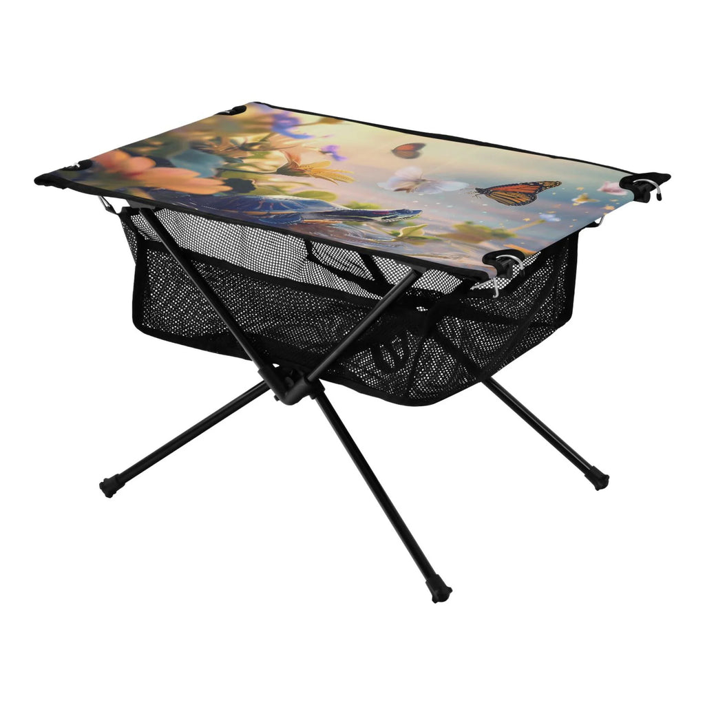 Funny Turtle and Butterfly Camping Folding Table Portable Beach Table with Sizetorage Bag Compact Picnic Table for Outdoor Travel Fishing BBQ