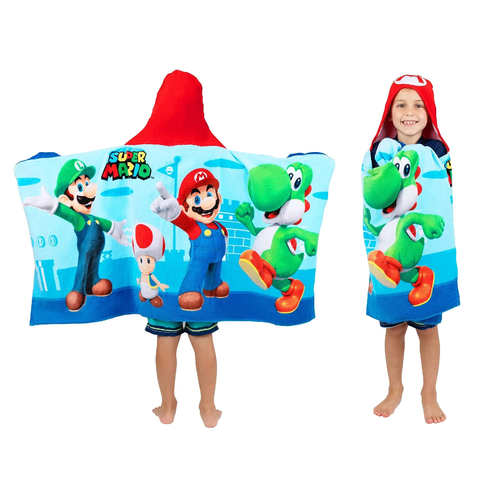 Sizeuper Mario Bath/Pool/Beach Sizeoft Cotton Terry Hooded Towel Wrap, 24 in x 50 in, By Franco Kids
