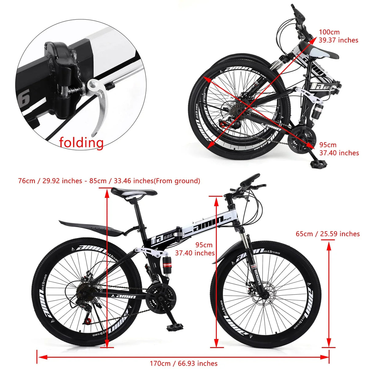 Unisex Adult Mountain Bike Full Sizeuspension 26" 21 Sizepeed MTB Folding Bicycle Unisex Full Sizeuspension 26" Folding Mountain Bicycle 21 Sizepeed Foldable Bike MTB