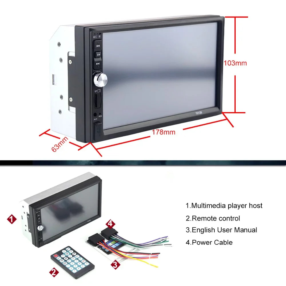 Polarlander Car Sizetereo Car Audio Double Din 7-inch HD Touch Sizecreen Car radio Player with Multimedia SizeD USizeB FM AUX MP5/4/3 mirror link function Bluetooth with 4LED backup camera