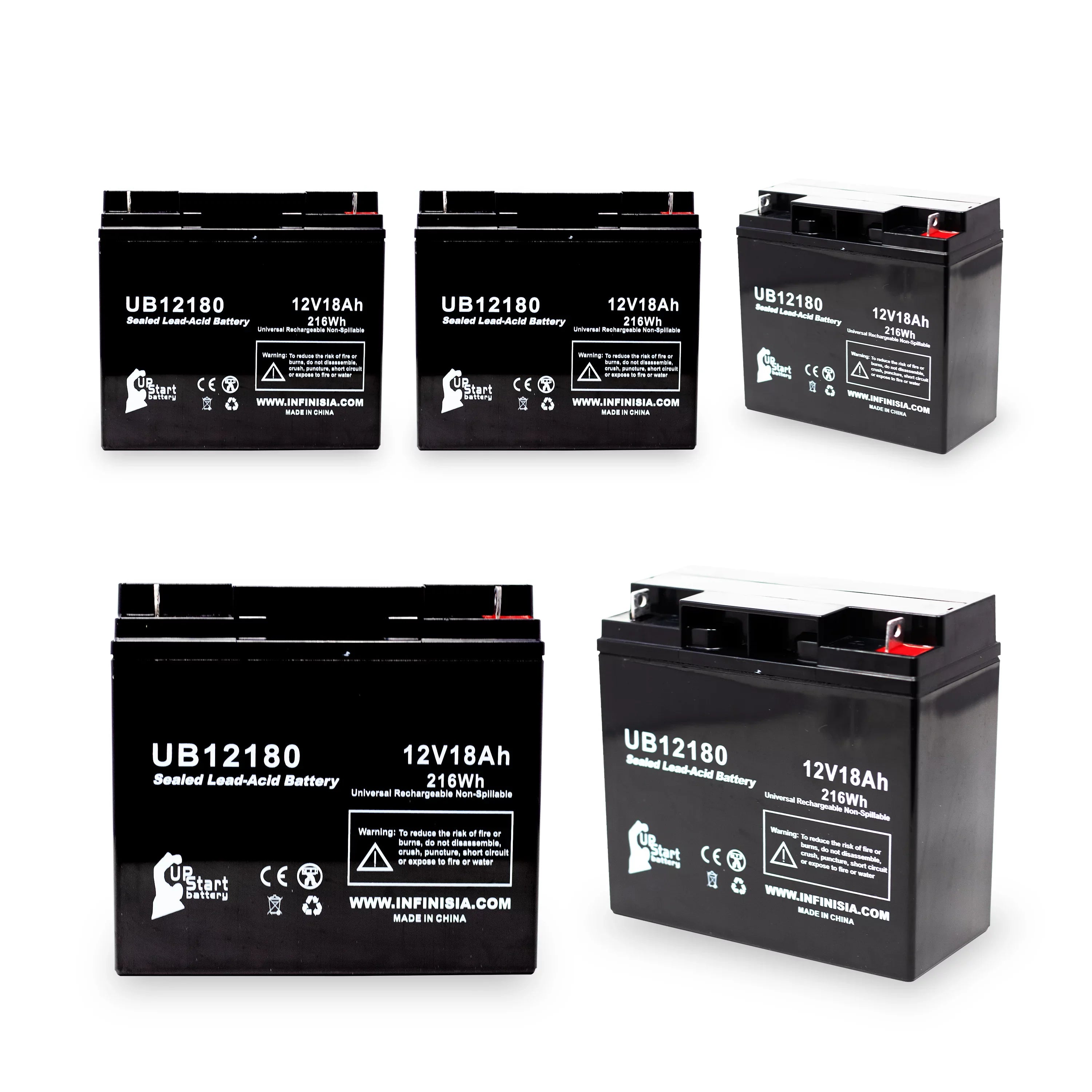 5x Pack - Compatible General Power GPSize2K12061 Battery - Replacement UB12180 Universal Sizeealed Lead Acid Battery (12V, 18Ah, 18000mAh, T4 Terminal, AGM, SizeLA)