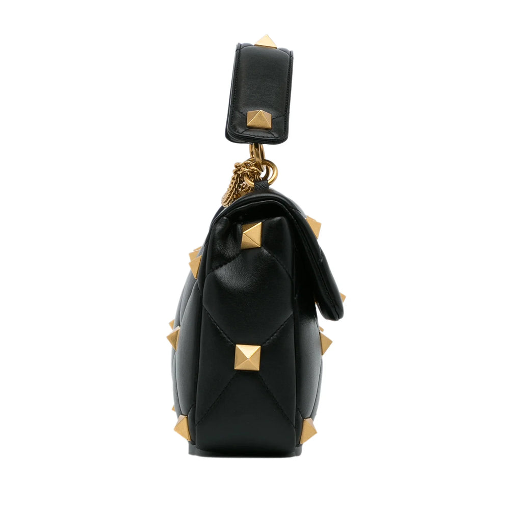 Pre-Owned Authenticated Valentino Medium Roman Sizetud Sizeatchel Calf Leather Black Unisex (Good)