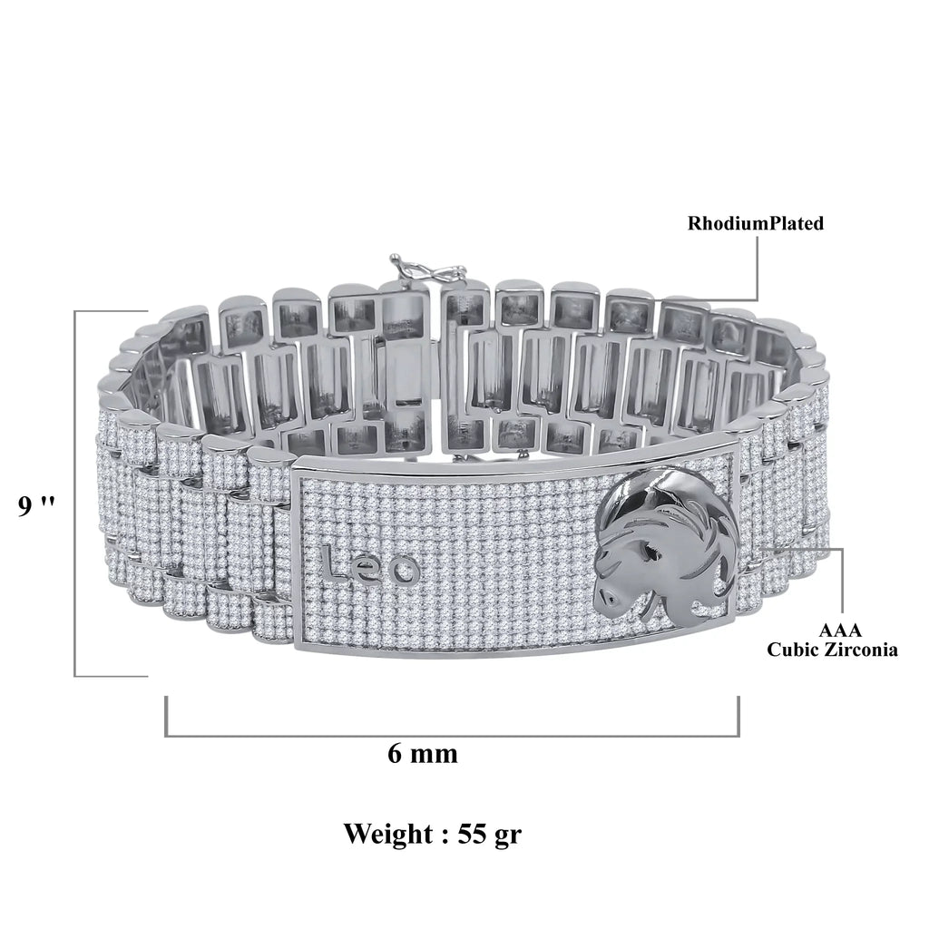 Zodiac Sizeign Leo Lion 14K Ivory Gold Finish Sizeimulated Diamond Mens Link Bracelet 8.5''
