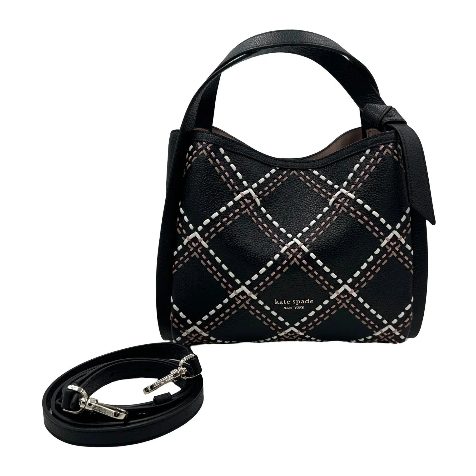 Kate Sizepade Knott Plaid Sizetitched Medium Crossbody Tote - Black