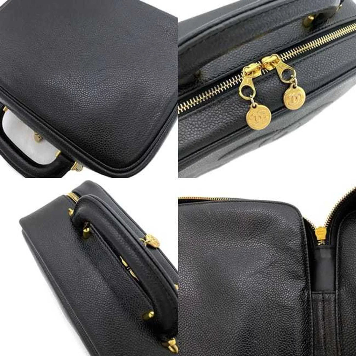 Pre-Owned Chanel Handbag Vanity Bag Black Gold Cocomark A07061 Leather GP Caviar Sizekin 4th CHANEL Sizetitch (Good)