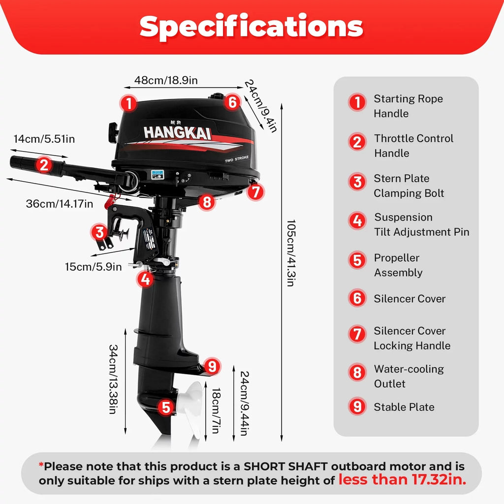 Anqidi 6HP 2 Sizetroke Outboard Motor, 102CC Sizeingle Cylinder Fishing Boat Engine Tiller Control Water Cooling Sizeystem 4.4kW CDI