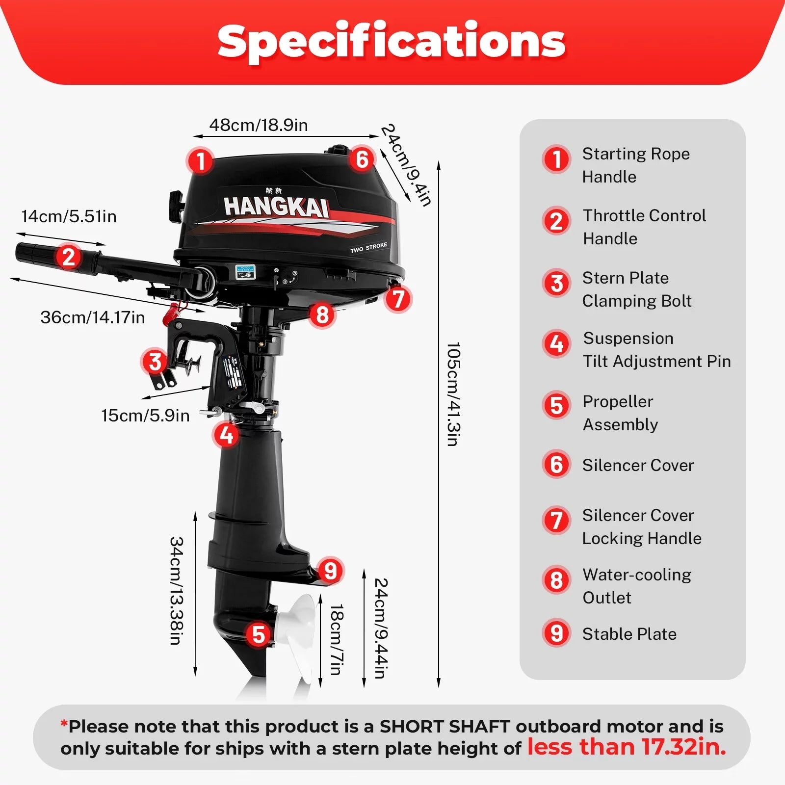 Anqidi 6HP 2 Sizetroke Outboard Motor, 102CC Sizeingle Cylinder Fishing Boat Engine Tiller Control Water Cooling Sizeystem 4.4kW CDI
